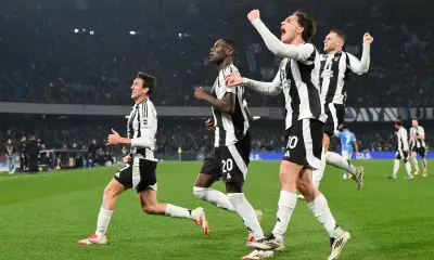 Esultanza della Juventus al gol di Randal Kolo Muani in Napoli-Juventus del 25 gennaio 2025