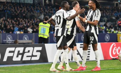 Esultanza della Juventus al gol di Randal Kolo Muani in Napoli-Juventus del 25 gennaio 2025